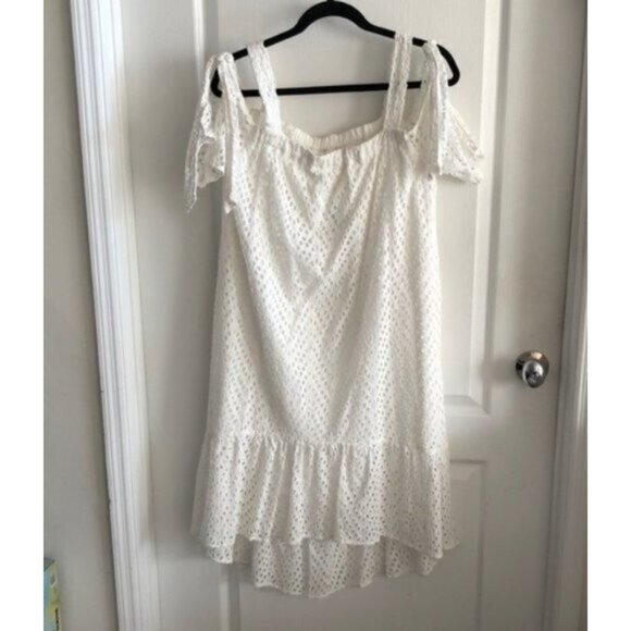 Hagel Eyelet Cold-Shoulder Swing Dress White Sz.10 - Picture 3 of 16